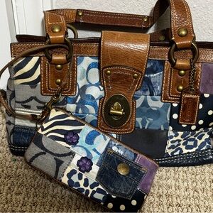 Coach Patchwork Satchel & Wristlet in Brown, Blue, Cream, Black
